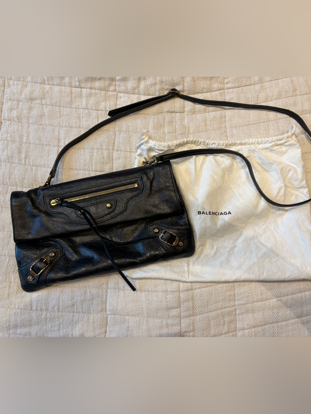 Balenciaga gold envelope clutch black Leather Crossbody Fold-Over